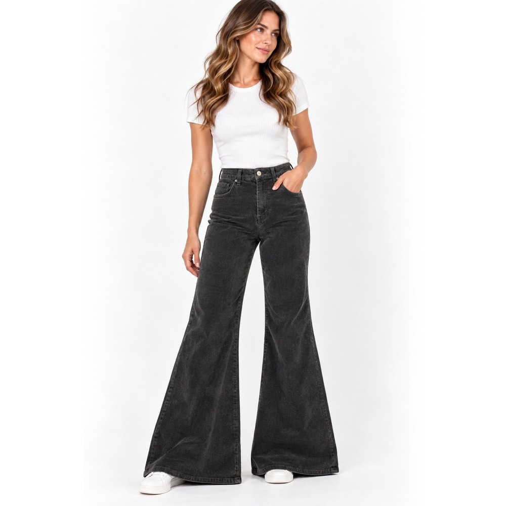 Levi's Ribcage Bell Corduroy Pants Womens 30 Black High Rise Flare A7503-0005